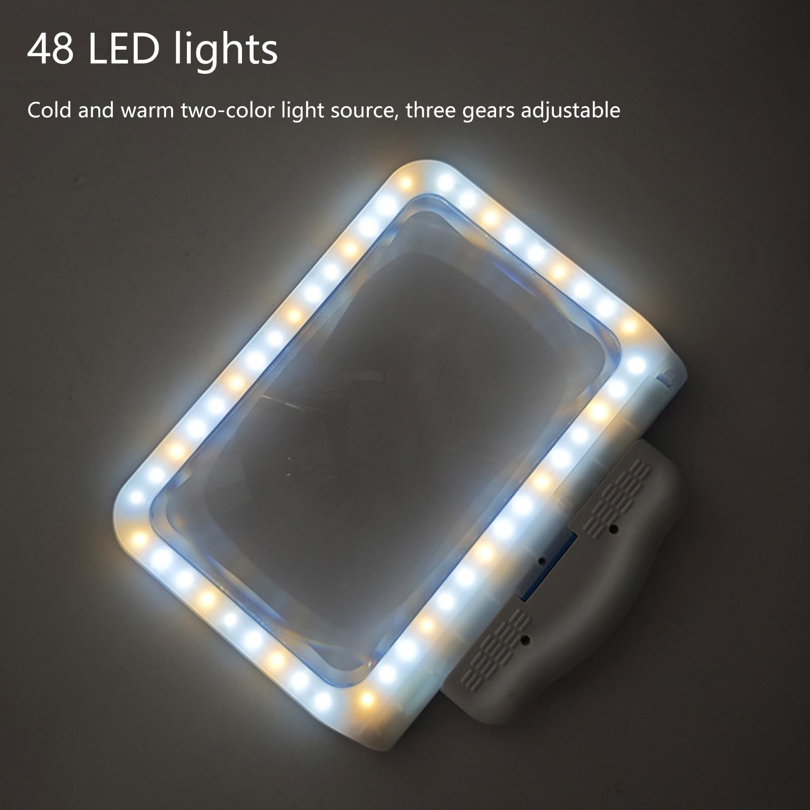 Lupa de ordenador con luz y soporte, ajustable, 48 LED, grande, plegable, lupa de mano
