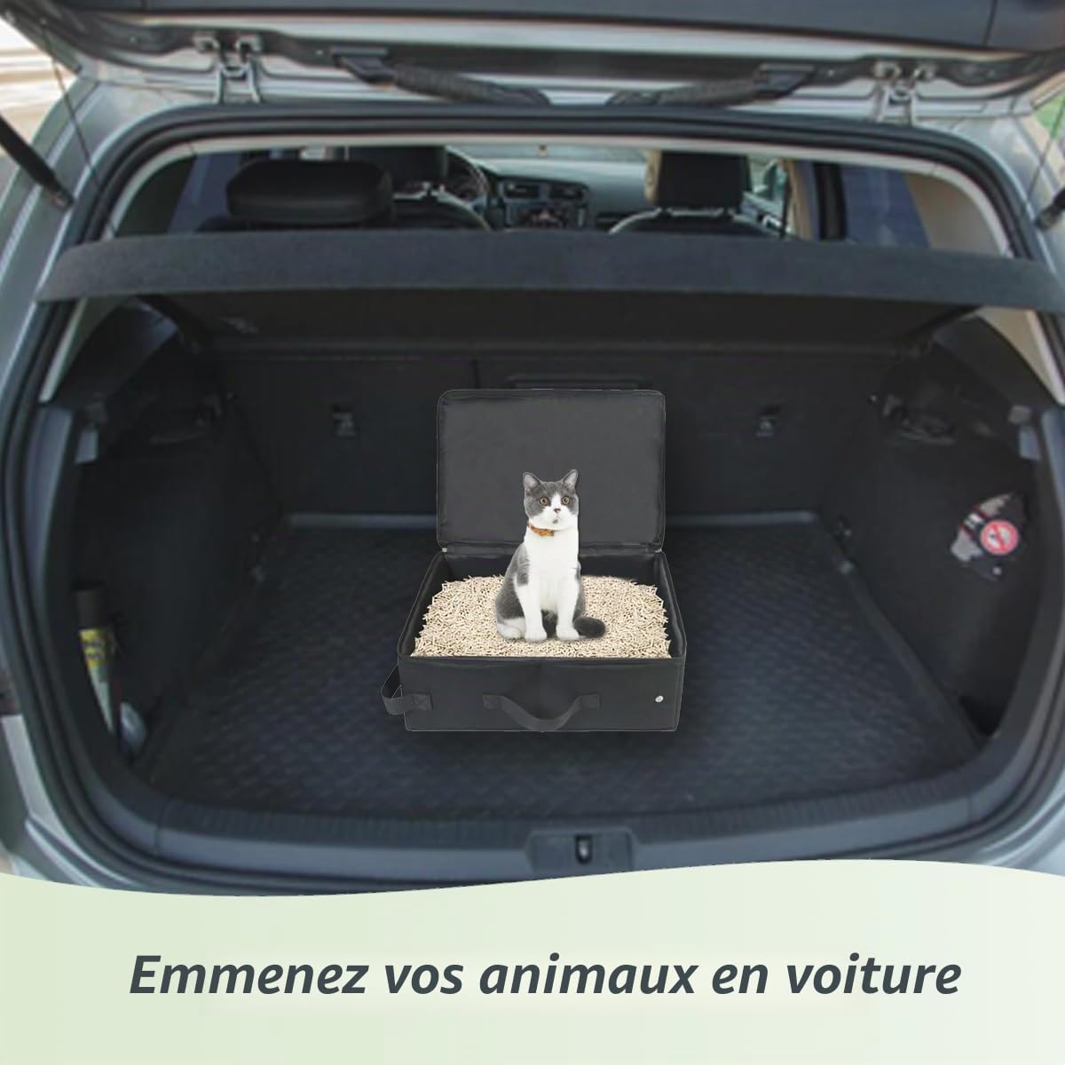 Bac a Litiere de Voyage pour Chat avec Couvercles, Pliable Litiere Portable pour Chat, Imperméable, Résistant pour Chaton, Lapin Voiture, Intérieur, Camping, Voyage, 40 * 30 * 15cm, Noir
