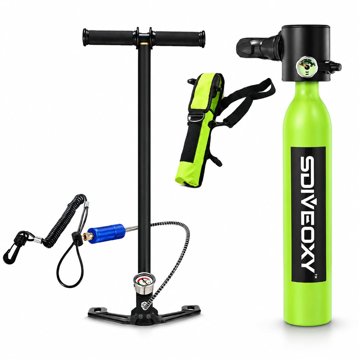 Mini bombola subacquea da 0,5 l, set di bottiglie di ossigeno portatile con pompa a mano, attrezzatura per snorkeling per allenamento subacqueo