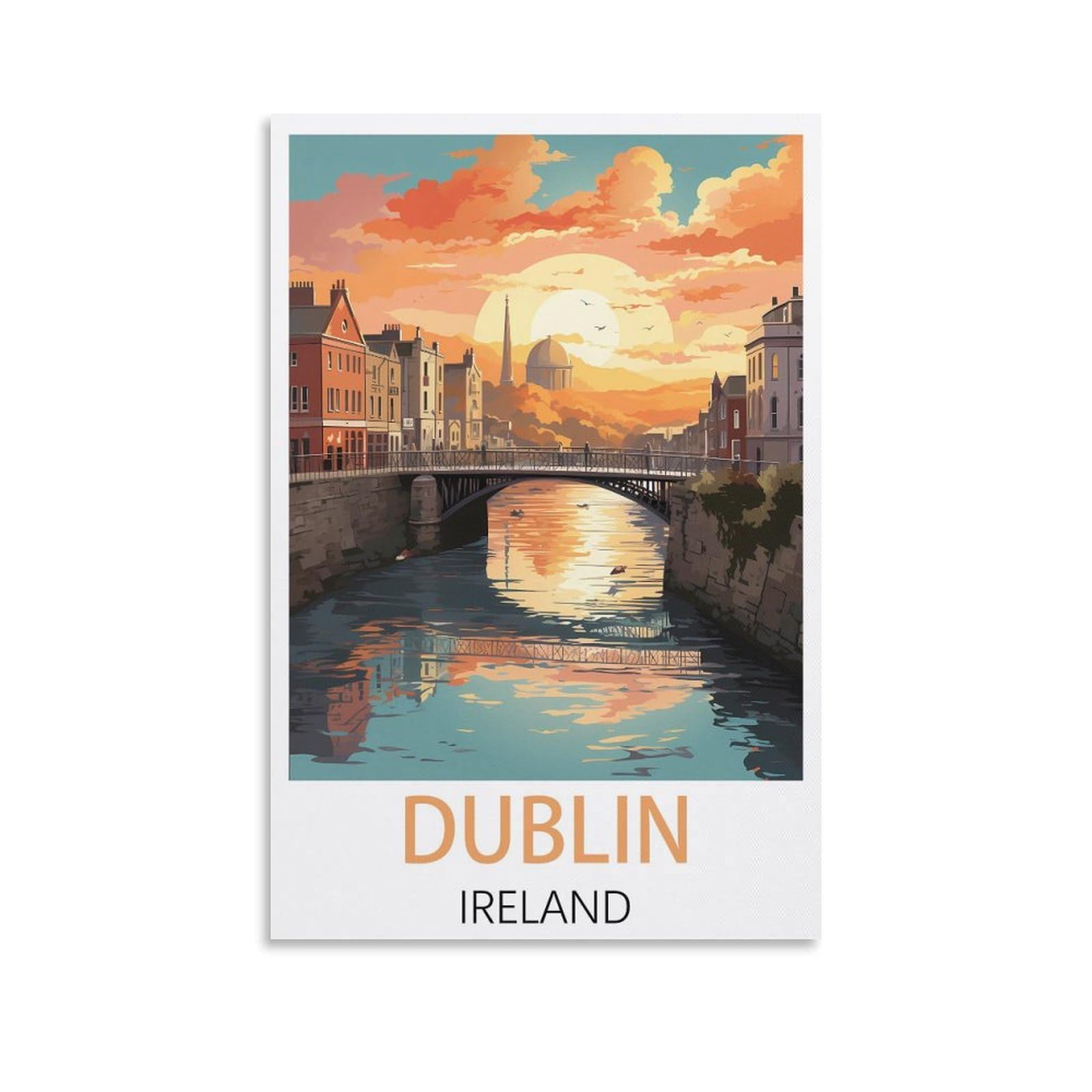 Fjiwecwsq Unframe-Style Dublin Ireland Vintage Travel Poster 08X12inch(20X30cm) Canvas Wall Art Painting Prints