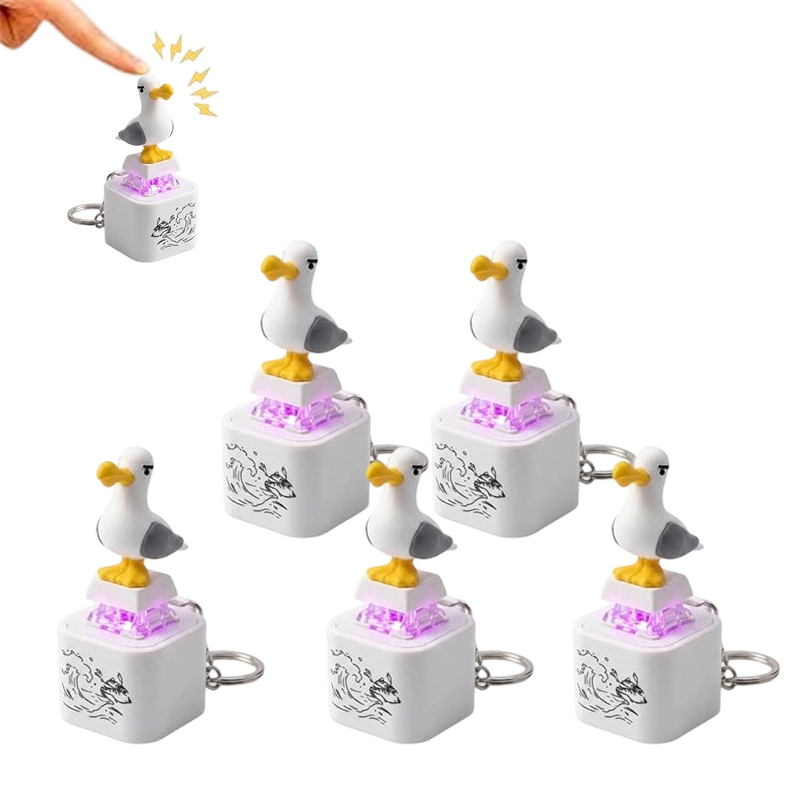 Llavero con botón de Sonido de Gaviota ¡Mío!, Llavero con Sonido Real y luz LED, Juguete Interactivo Recargable para Adultos, compañeros de Trabajo y Amigos (5PCS)
