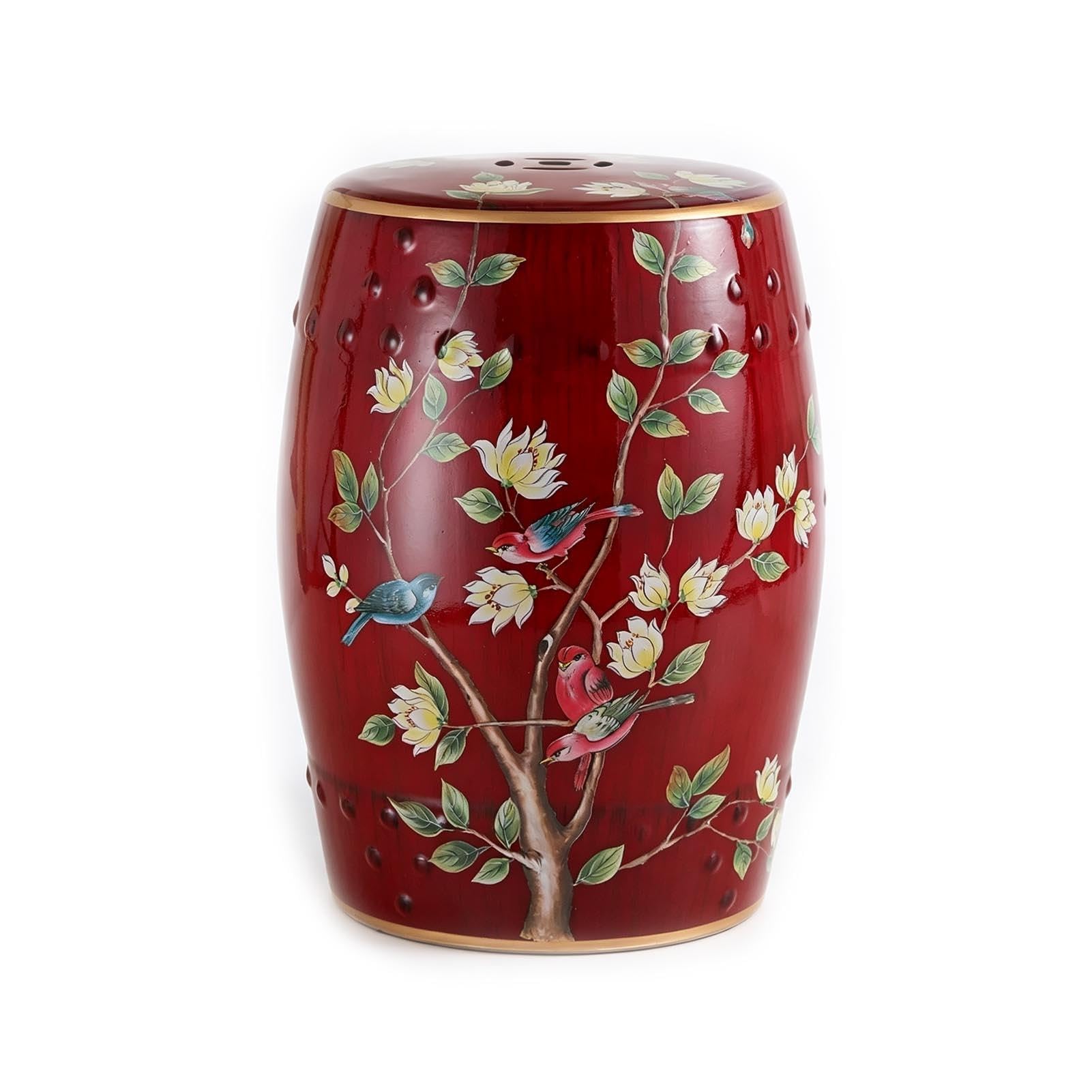 Chinoiserie Ceramiczny Stołek Do Perkusji, Dekoracyjny Stołek Ogrodowy, 18-calowy Stolik Boczny Stojak Na Sadzarkę Do Ogrodu Patio Trawnik Dom Wewnątrz Na Zewnątrz(Yellow)
