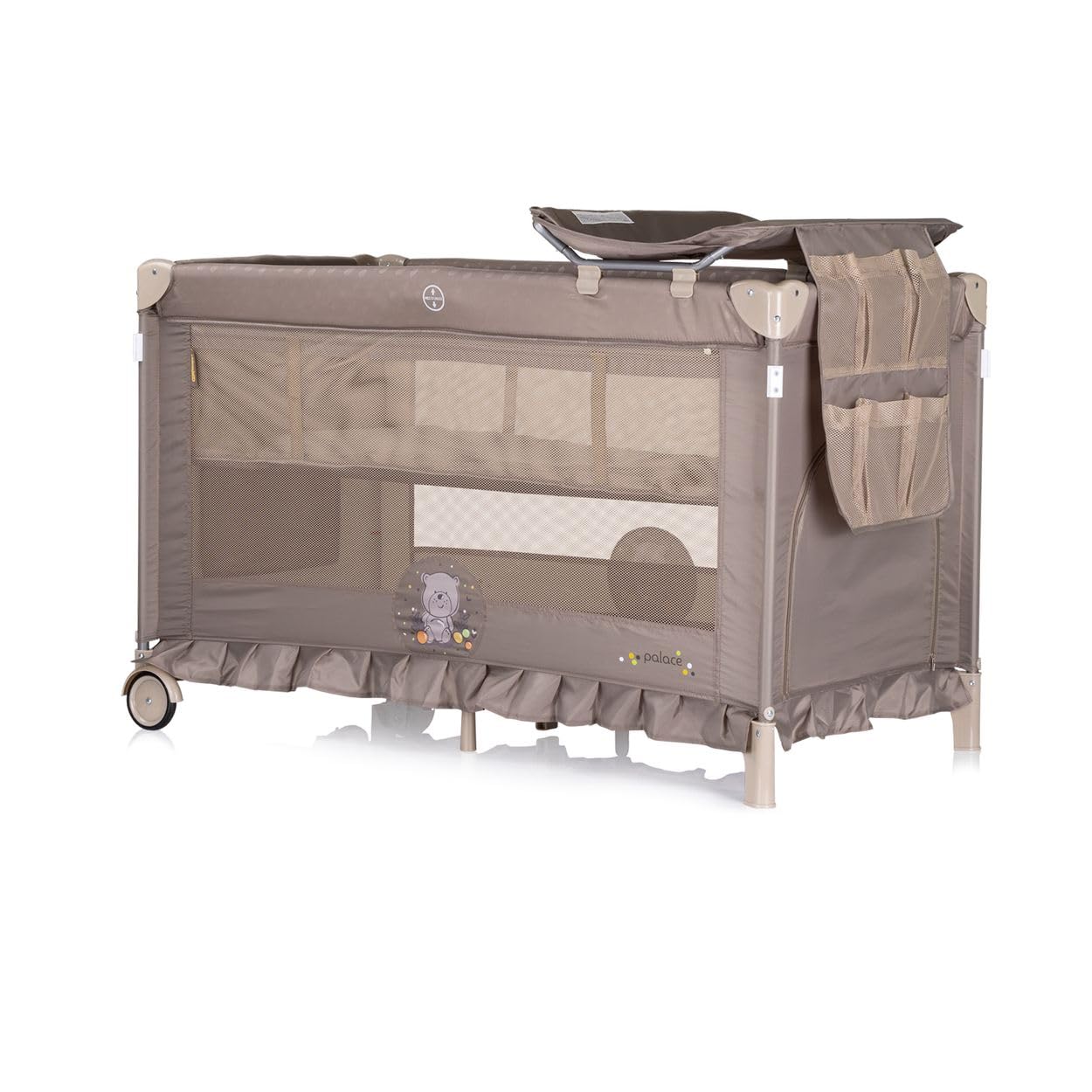 Chipolino Reisebett Palace, Baldachin Moskitonetz zwei Ebenen Wickelauflage, Farbe:beige/braun