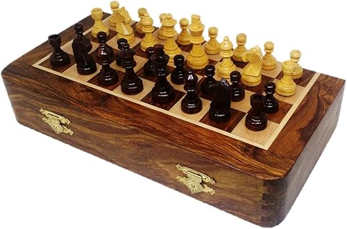 Miniatura 5 de RoyalChessMall-Juego de ajedrez magnético de madera de 10 pulgadas de palisandro dorado