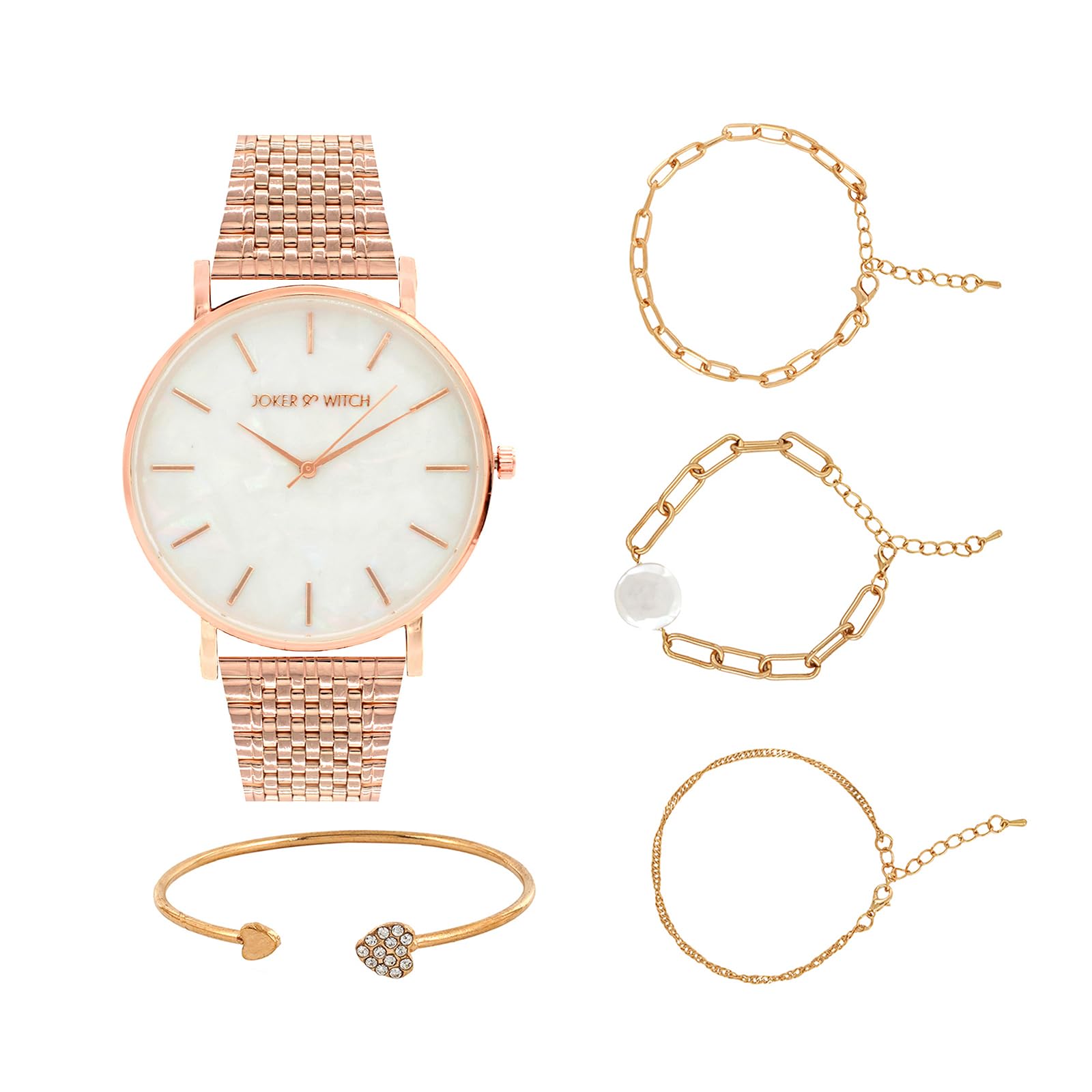 Joker & Witch Stainless Steel Women Bonnie Analog Watch Bracelet Stack Combo, Band Color-Rose Gold, Dial Color-White (B0C7L9VN6H) Amazon Price History, Amazon Price Tracker