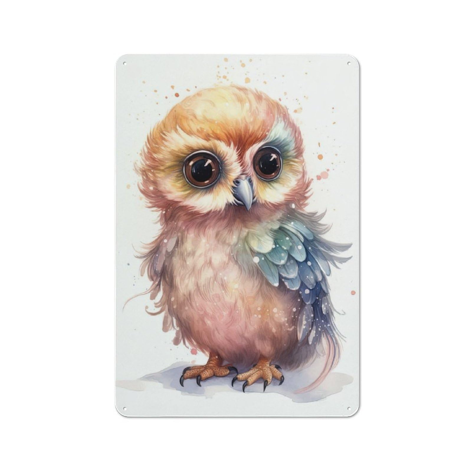 Junmoney Watercolor Baby Owl Art For Garden Room Or Summerhouse, Retro Tin Sign 30X20cm, Suited To Wall Displays In Garden Rooms And Summerhouses