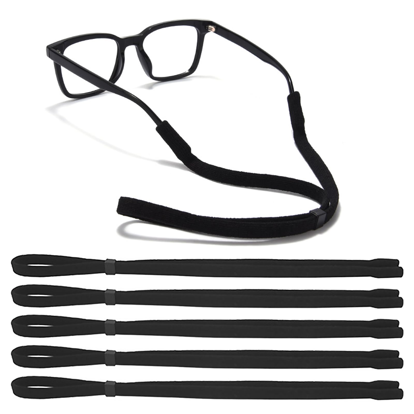 Qufiiry 5 Pcs Correas para Gafas Deportivas, Cordón Gafas, Sujeta Gafas, Ajustables para Gafas Deportivas, Cuerda de Gafas Antideslizante, para Correr, Acampar, ir de Excursión(Negro)