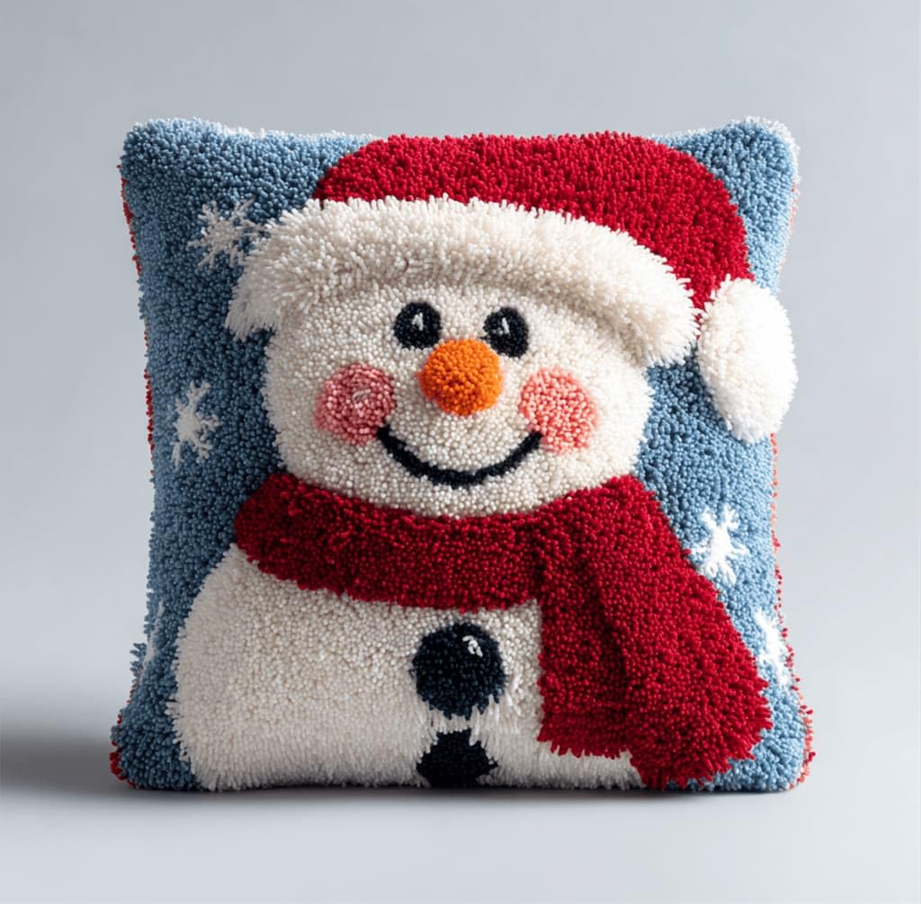 Kitquiver Latch Hook DIY Pillow Kit,Snowman Handmade Cushion Cover 43X43Cm