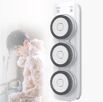 Electric Back Spin Scrubber Wall Mounted Back Bath Brush, Body Brush with Three Spin Bath Brush Heads, 360 Automatic Rota-Tion, for Massage, Exfoliate