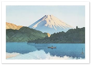 川瀬巴水、【芦の湖夕富士】、希少な額装用画集より、美品、新品額装付 川瀬巴水、【芦の湖夕富士】、希少な額装用画集より、美品、