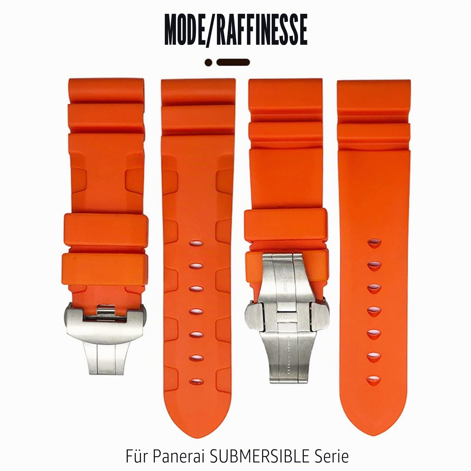 EPANO Uhrenarmband aus Naturkautschuk, 26 mm, für Panerai, tauchfähig, Luminor, PAM, Schwarz, Blau, Rot, Orange, Schmetterlingsverschluss, 26mm B B, Achat