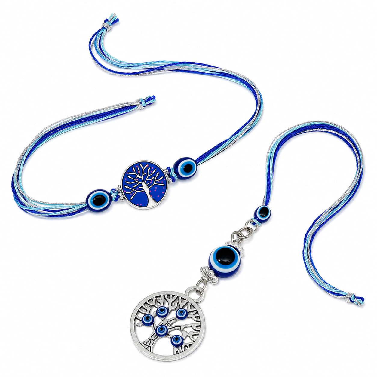 Kaameri Bazaar Protective Evil Eye Bhaiya Bhabhi Rakhis Set, Rakhi for Brother & Bhabhi with Roli Chawal & Greeting Card, Blue Evil Eye Rakhi for Raksha Bandhan Gift