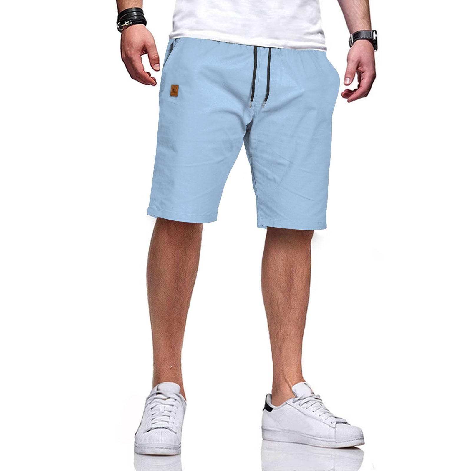 JustSun Kurze Hosen Herren Baumwolle Elastische Taille mit Tunnelzug
