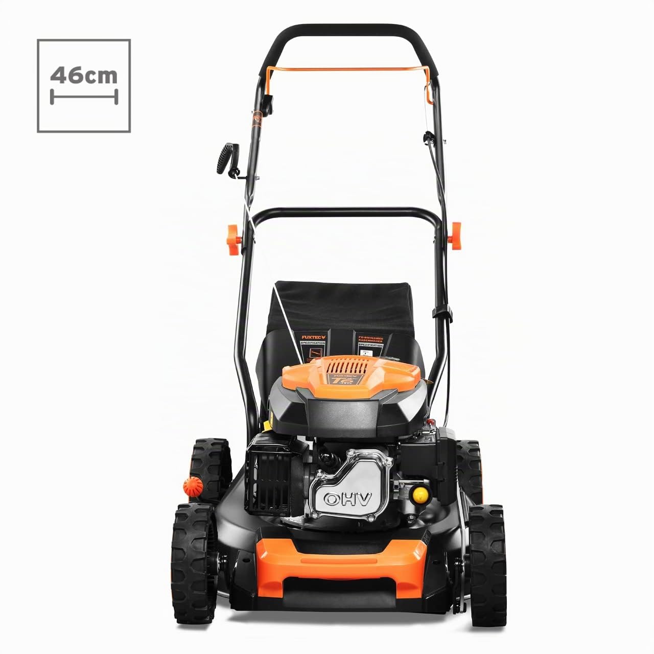 Cortacésped de Gasolina FUXTEC FX-RM4646ECO 46cm de Anchura de Corte - Potente Motor de Gasolina de 146cc Easy Clean 3en1 2,6KW Mulching recogedor de Hierba 50L