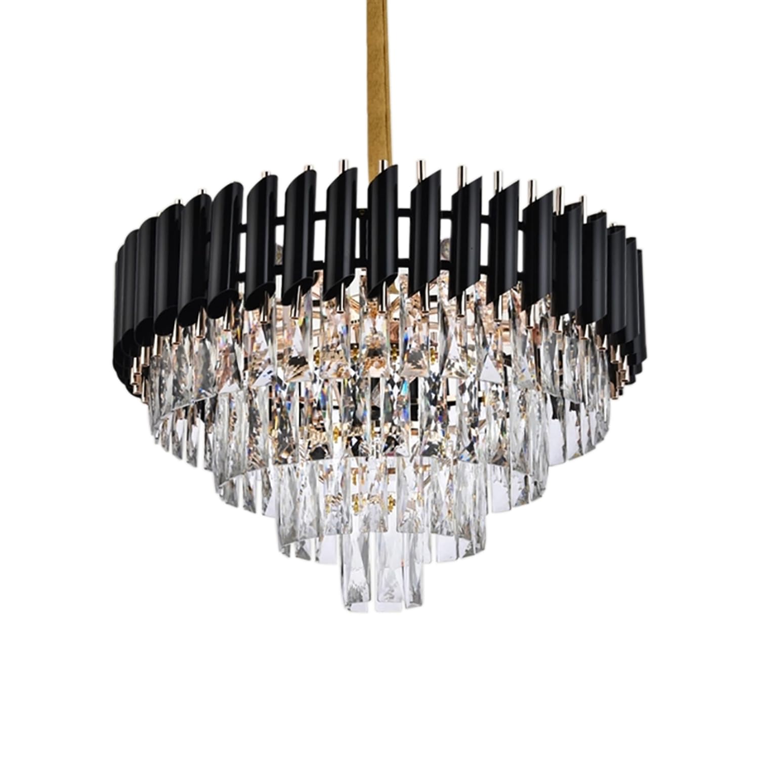LEDSone Fancy Large Modern Black Tube Crystal Glass Chandelier Lamp Decorated Clear Round Body Ceiling Pendant Hanging Light with Bulb Fixture for Living Room Hallway Restaurants(Diameter 40cm)