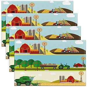 Tractor Table Place Mats Botanical Fruits Tree jejeloiu Placemats Cartoon Farm Equipment Trucks Washable Fabric Decoration Table Mats Placemat Harvester Tractor Green Table Mats for Kitchen 18″x12″