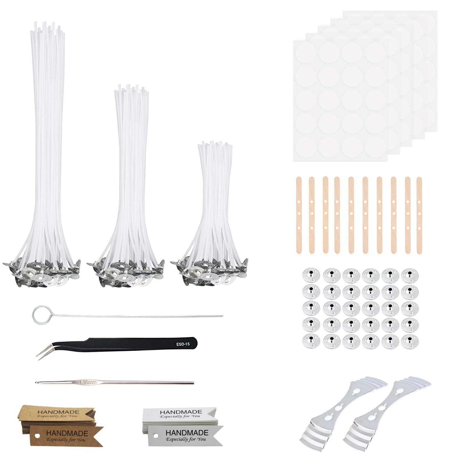 Set Di 345 Pezzi Per Fare Candele Fai Da Te - Stoppini 10/15/20 Cm, Fermastoppini In Metallo E Legno, Etichette