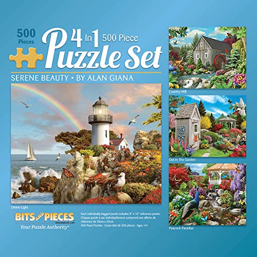 Bits and Pieces – 4-in-1 Multi-Pack – 500 Piece Jigsaw Puzzles for Adults-Each Measures 16″ x 20″ (46cm x 61cm)-Serene Beauty by Artist Alan Giana