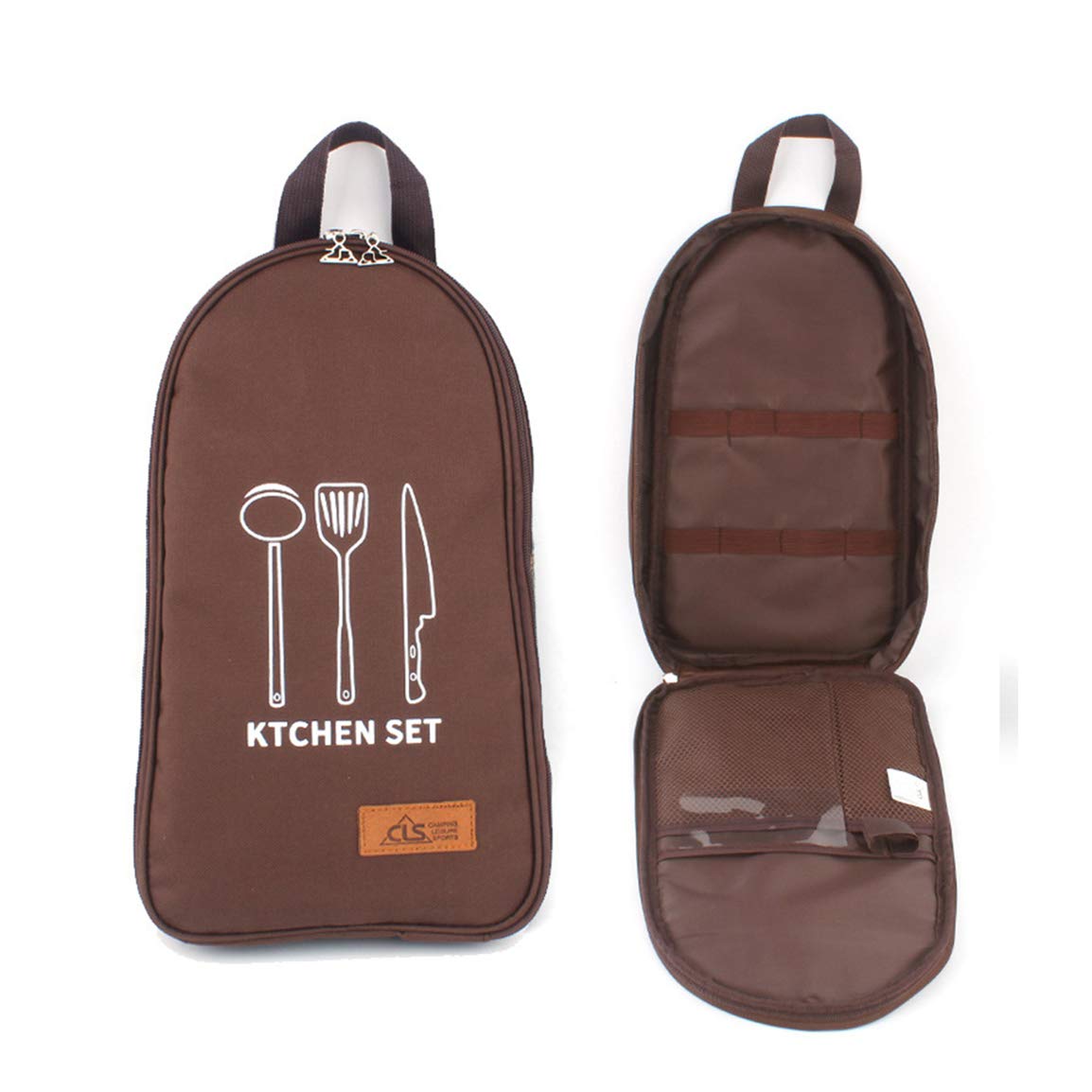 Cooking Utensils Travel Bag Camp, Portable Camping Kitchen Utensils Organizer (Brown)