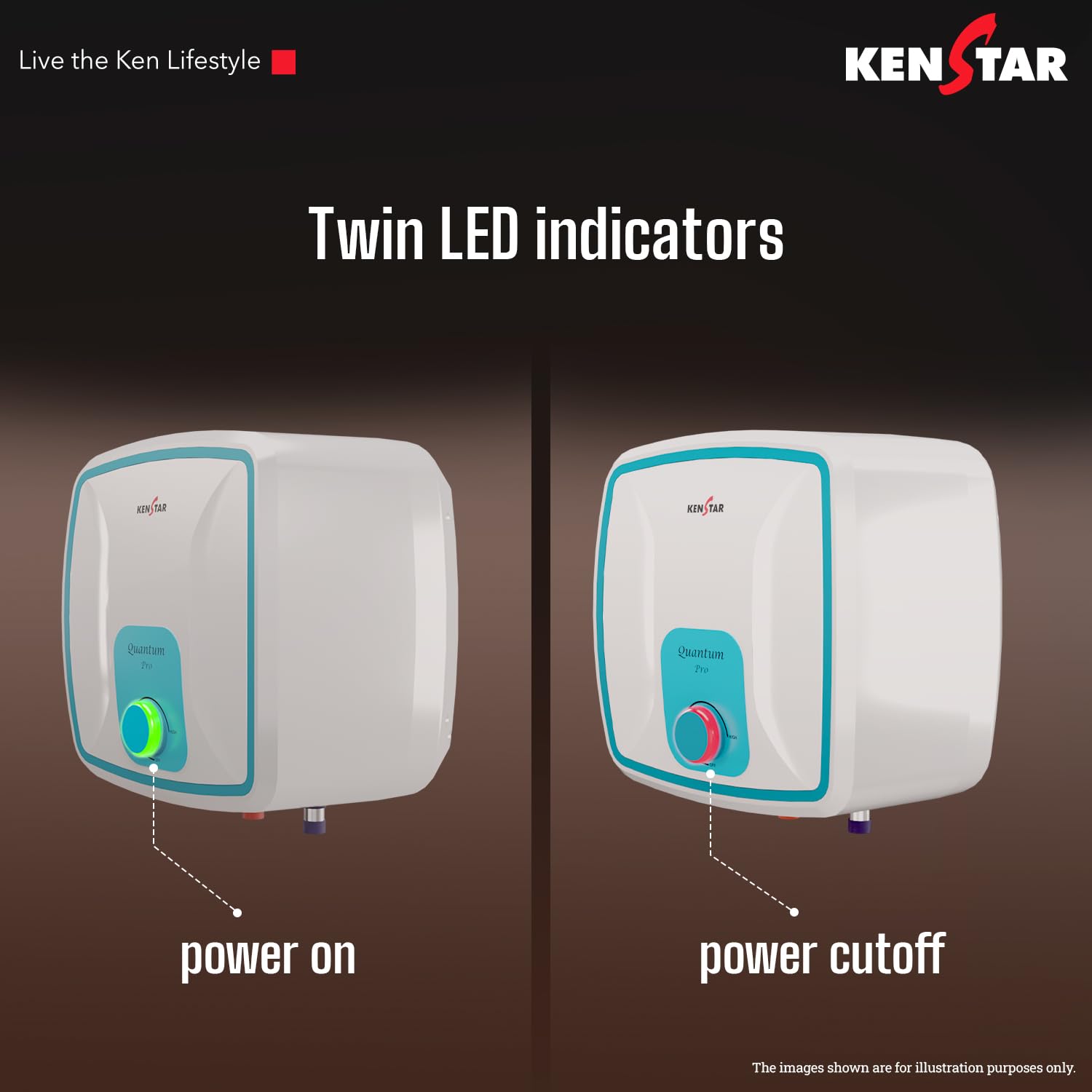Kenstar Quantum Pro 15-L with LED Indicator & Free Pipe, 5 Star Rated Storage Square Water Heater with Superior Glassine Coated Tank, Powerful 2000W Heating Element, (White and Blue) 1
