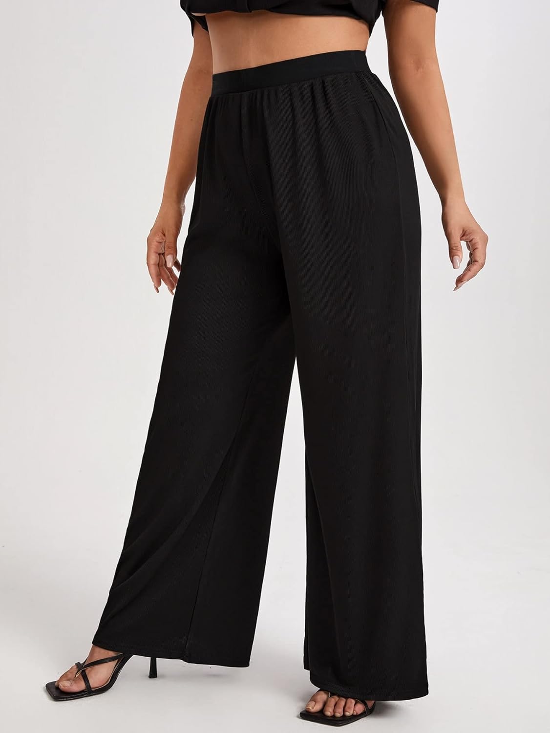 WDIRARA Women's Plus Size Wide Leg Palazzo Pants Elastic High Waisted Loose Trousers