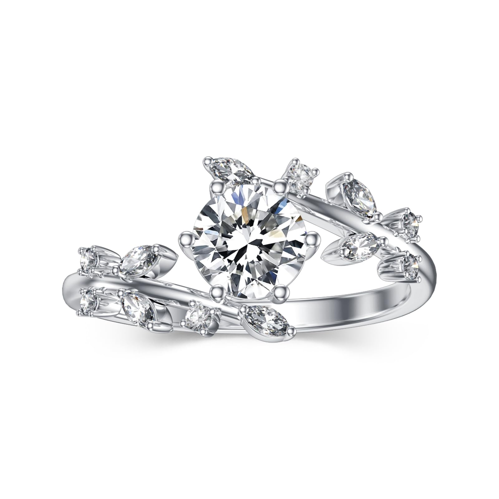 SLIACETE Floral Moissanite Ring for Women 1ct D Color VVS1 Clarity Vines Diamond Ring Leaf Shaped 925 Silver Moissanite Rings Vines Style Engagement