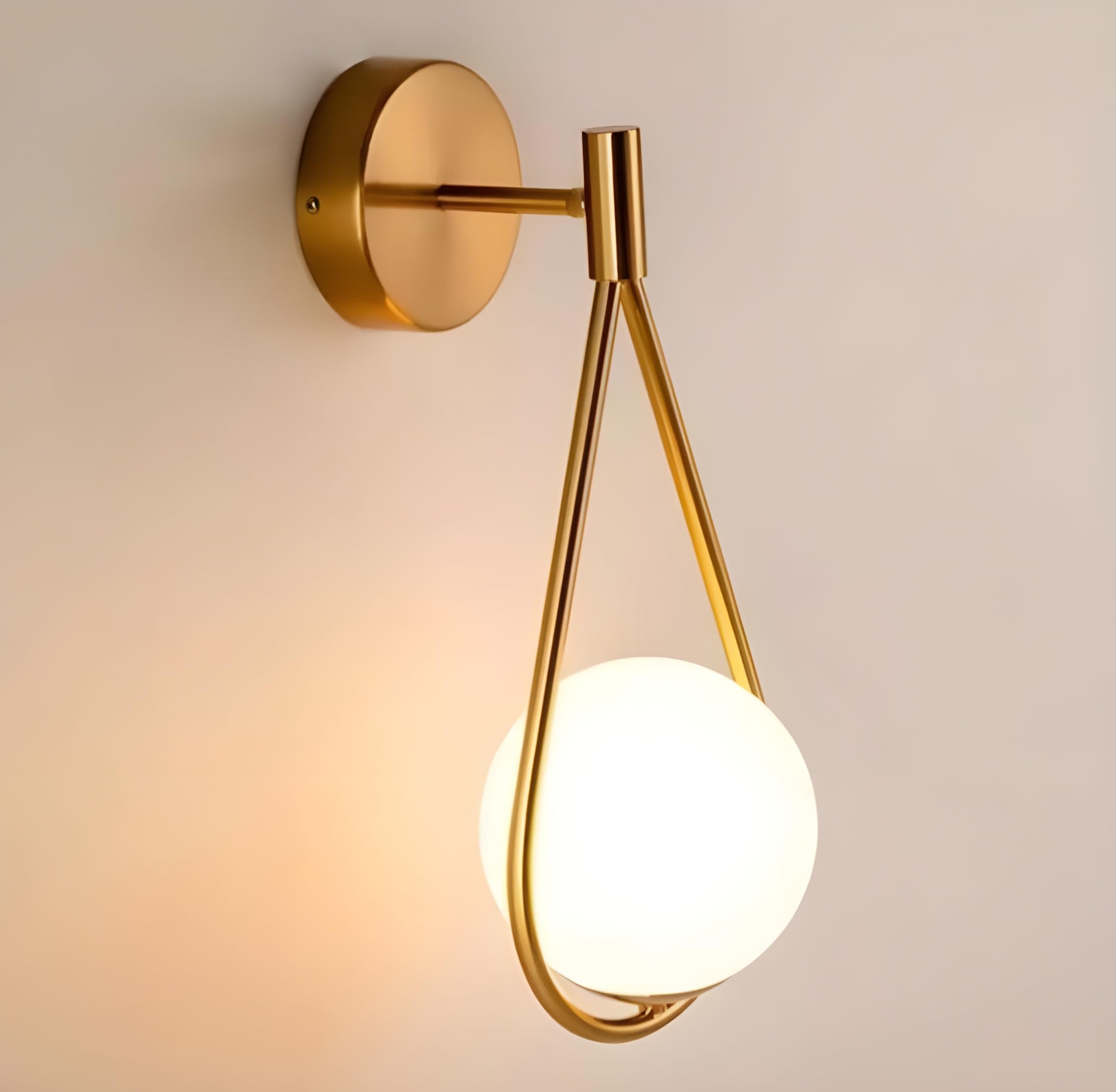 GLOMZY Golden Metal & Glass Wall Light for Living Room Modern/Wall Lamps for Bedroom, Living Room/Wall Lights for Home Decoration/Bedside Wall lamp (Racket Shape) (Pack of 2) (with Bulb) 4