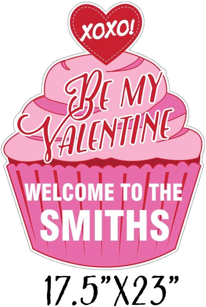 VictoryStore Valentine's Day Party Personalized Welcome Yard Sign 17.5 inches x 23 inches Valentine's Day Cupcake Sign 2 Stakes per Sign (Set of 2 Signs)