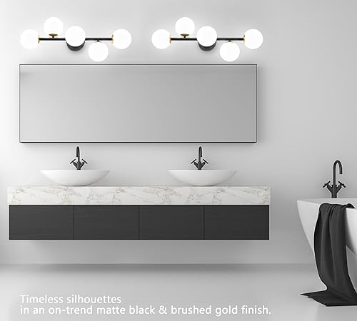 Miniatura 14 de Luces de tocador de baño modernas de mediados de siglo, 5 lámparas de baño de latón dorado, lámpara de techo semiempotrada, lámpara de pared dorada