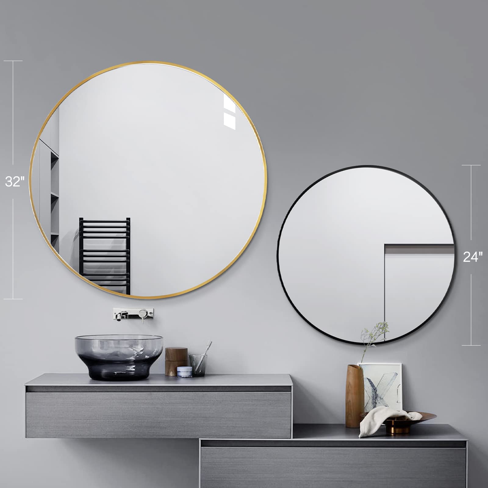 Specchio Rotondo Dorato 81 Cm Per Parete - Design Moderno Con Cornice In Metallo