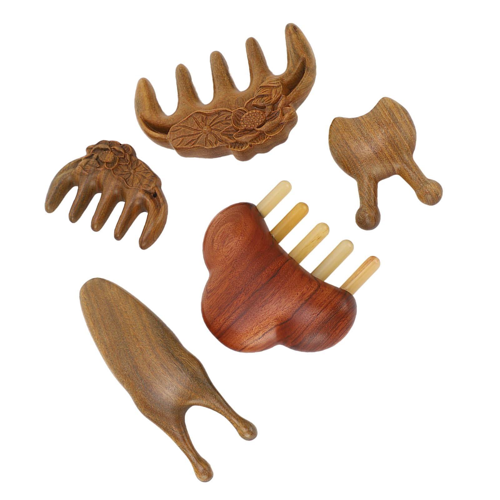Meridian-Massagekamm-Set aus Holz für die Haarpflege und Kopfhautmassage