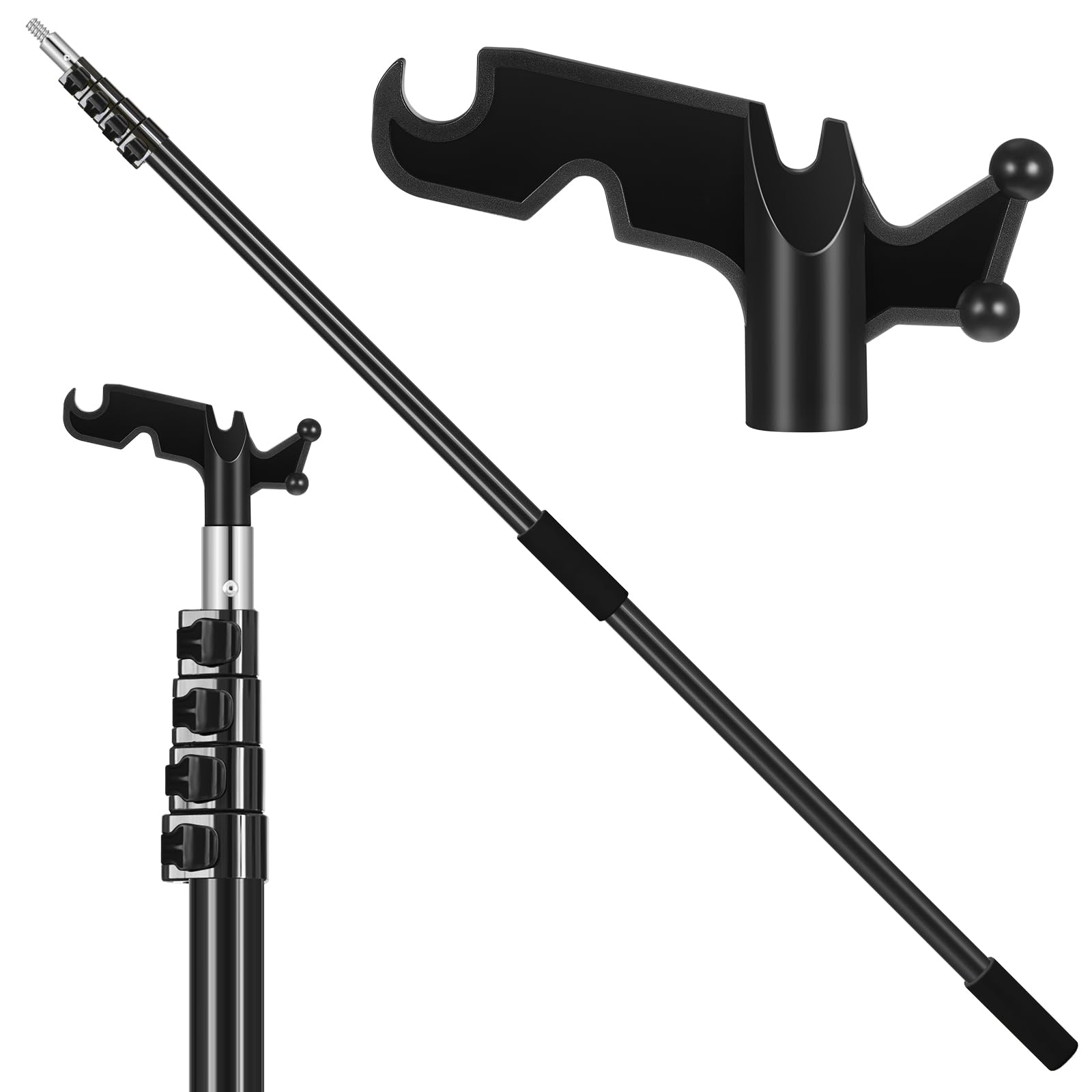 7-30 Ft Telescopic Extension Pole with Hook for Xmas Lights, Black