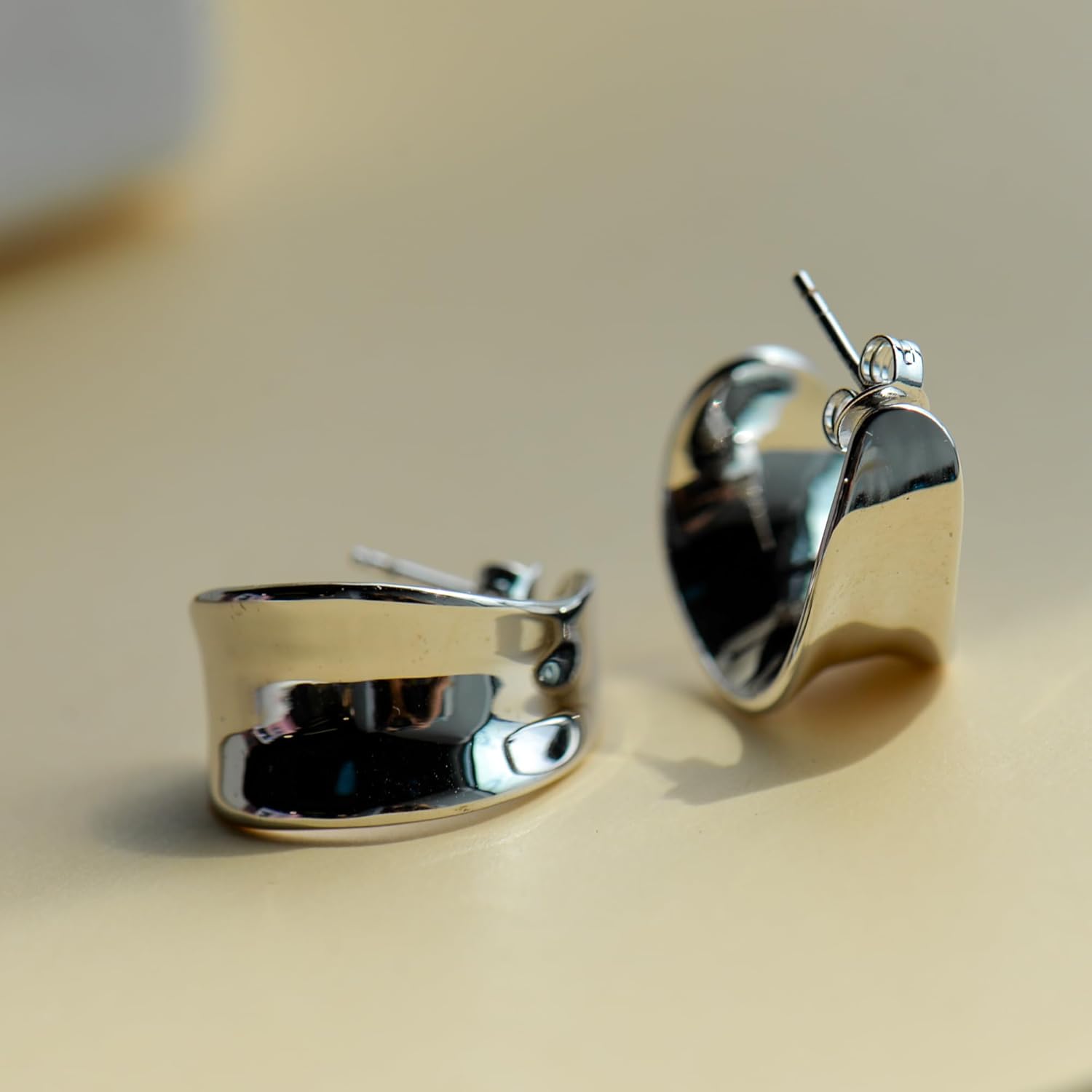 18K Gold Plated Sterling Silver Posts Chunky Organic C Hoops | Gold Polished Textured Large C-Shape Earrings for Women 1'' - Image 8