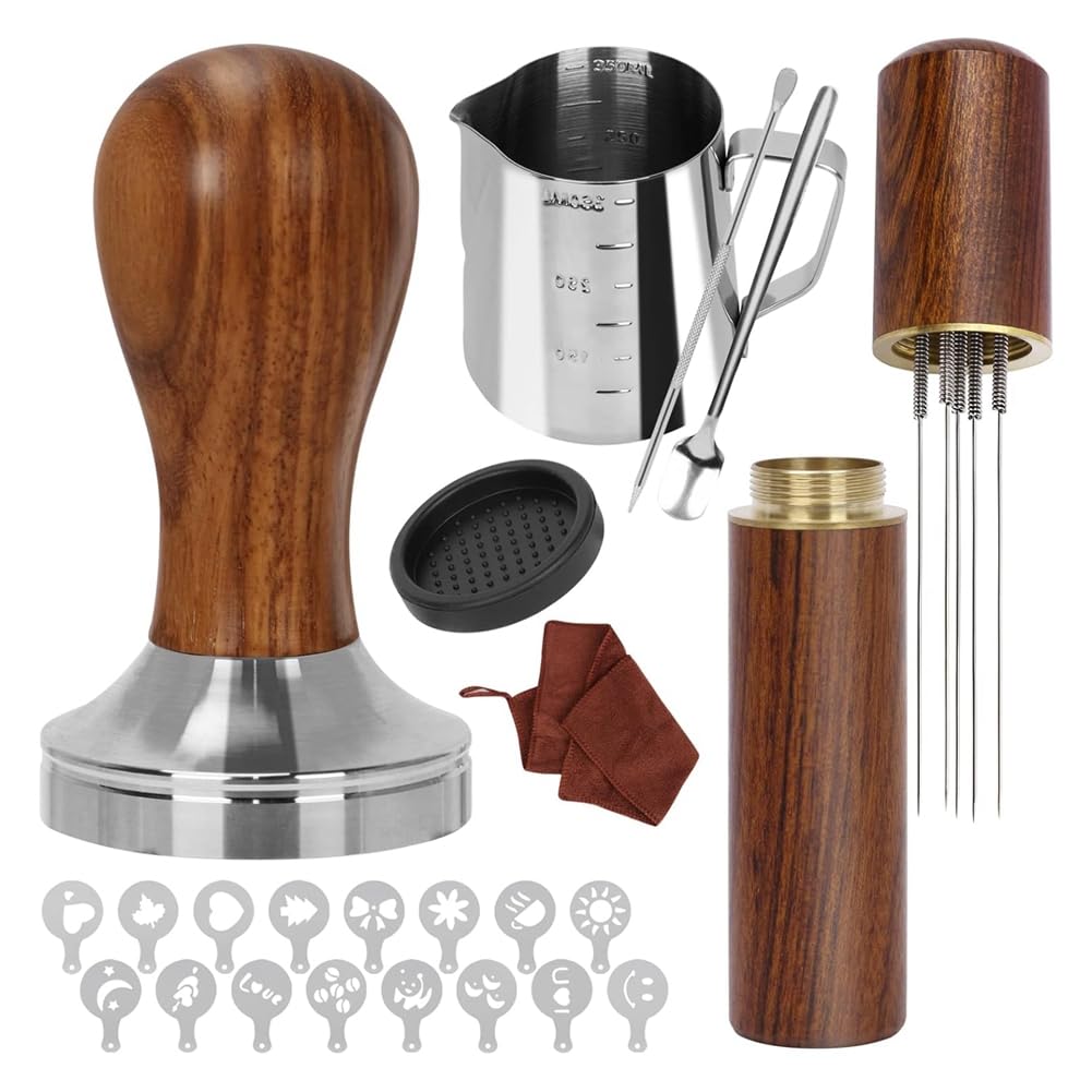 Hndhbfgrt Espresso Tamper Kit 51mm with Stirrer, Frothing Pitcher& Latte Art Tools-Coffee Accessories