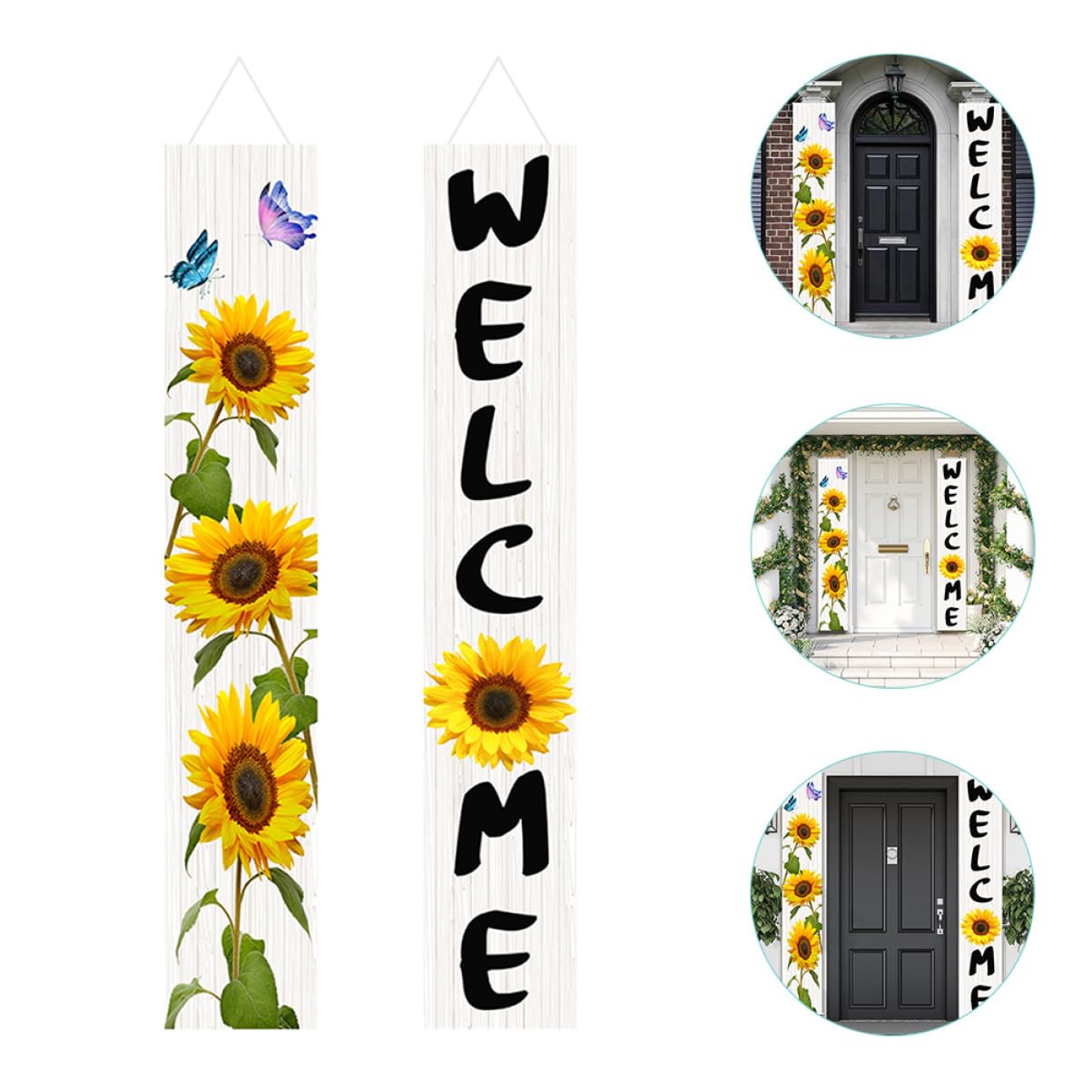 PRETYZOOM 3 Paare Willkommensbanner Dekoration Bauernhaus Solarlaternen Im Freien Ernte Solar- Türkränze Im Freien Sommerlicher Türkranz Veranda Frühling Gartenzwerg Veranda-Schild Polyester