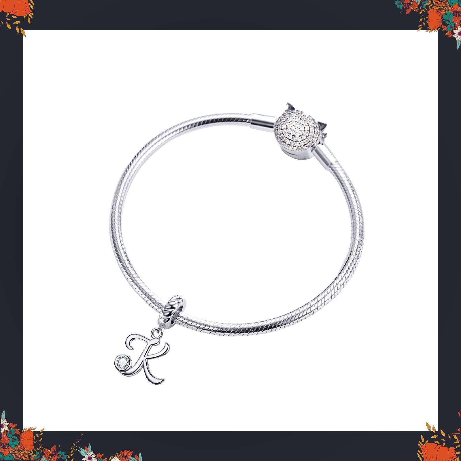 LaMenars Ciondolo con Lettera Dell'alfabeto in Argento Sterling 925 Charm Bead con A alla Z Pendente con Zirconia Cubica Compatibile con Pandora e Europei Bracciale Collane da Donna (Letter A)