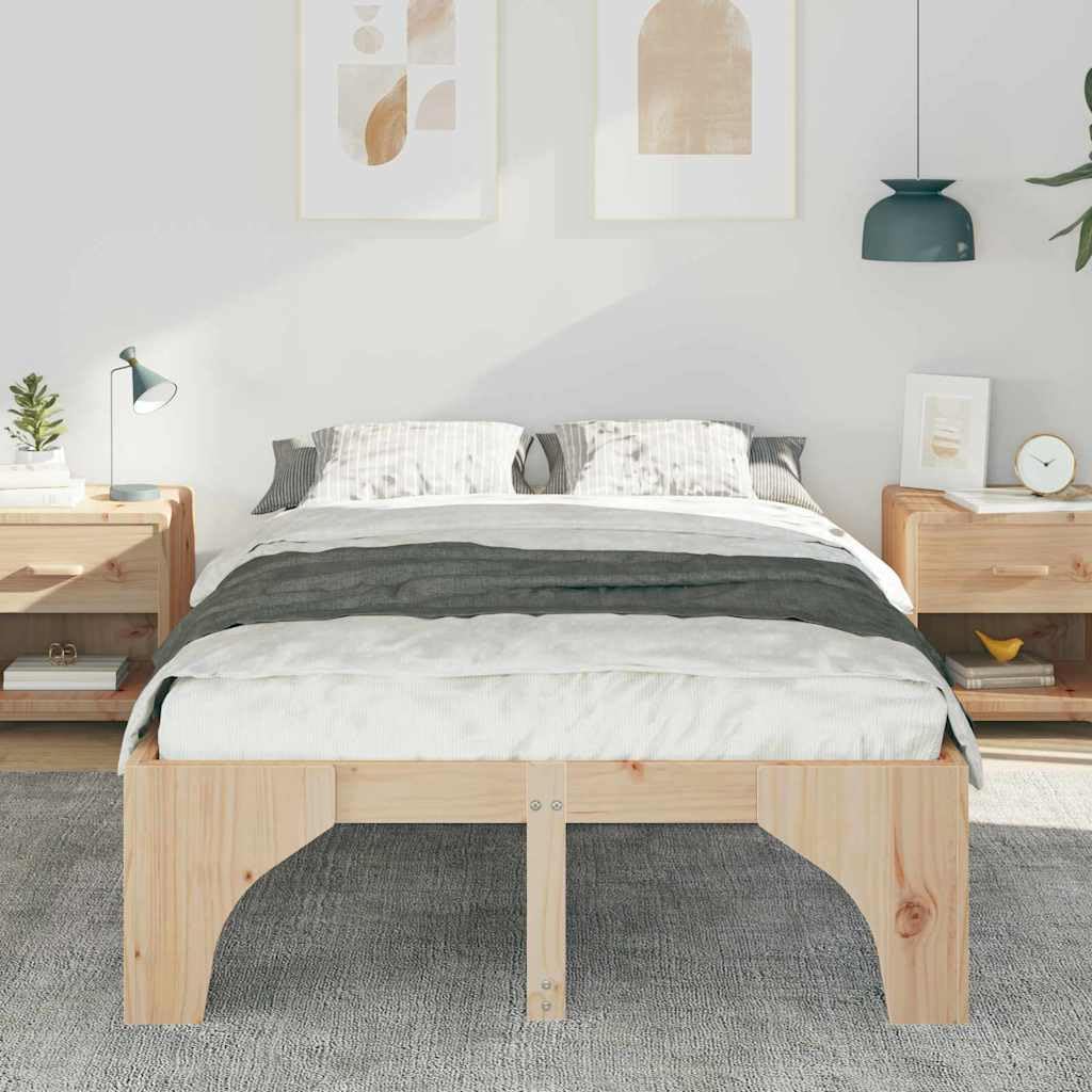 Marco de Cama en el Suelo de Madera Maciza de Pino Marrón Estructura de Perfil Bajo para Dormitorio Moderno Minimalista y Funcional con Ensamblaje Fácil y Diseño Eficiente