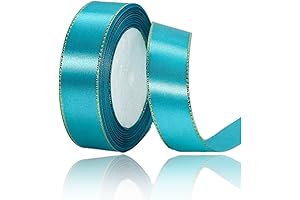 Deluxe 1" Turquoise Blue Satin Ribbon with Gold Borders, 25 Yards of...
