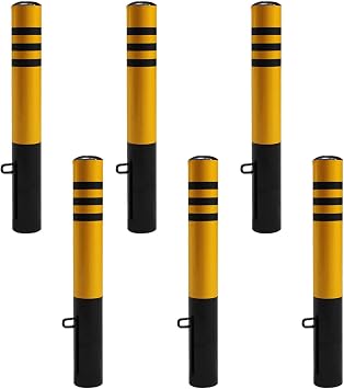 Safety Bollard Post Steel Pipe, Removable Bollard with Embedment Sleeve, Yellow Crash Column, Caution Cones, Ideal for Traffic-Sensitive Zones6pcs