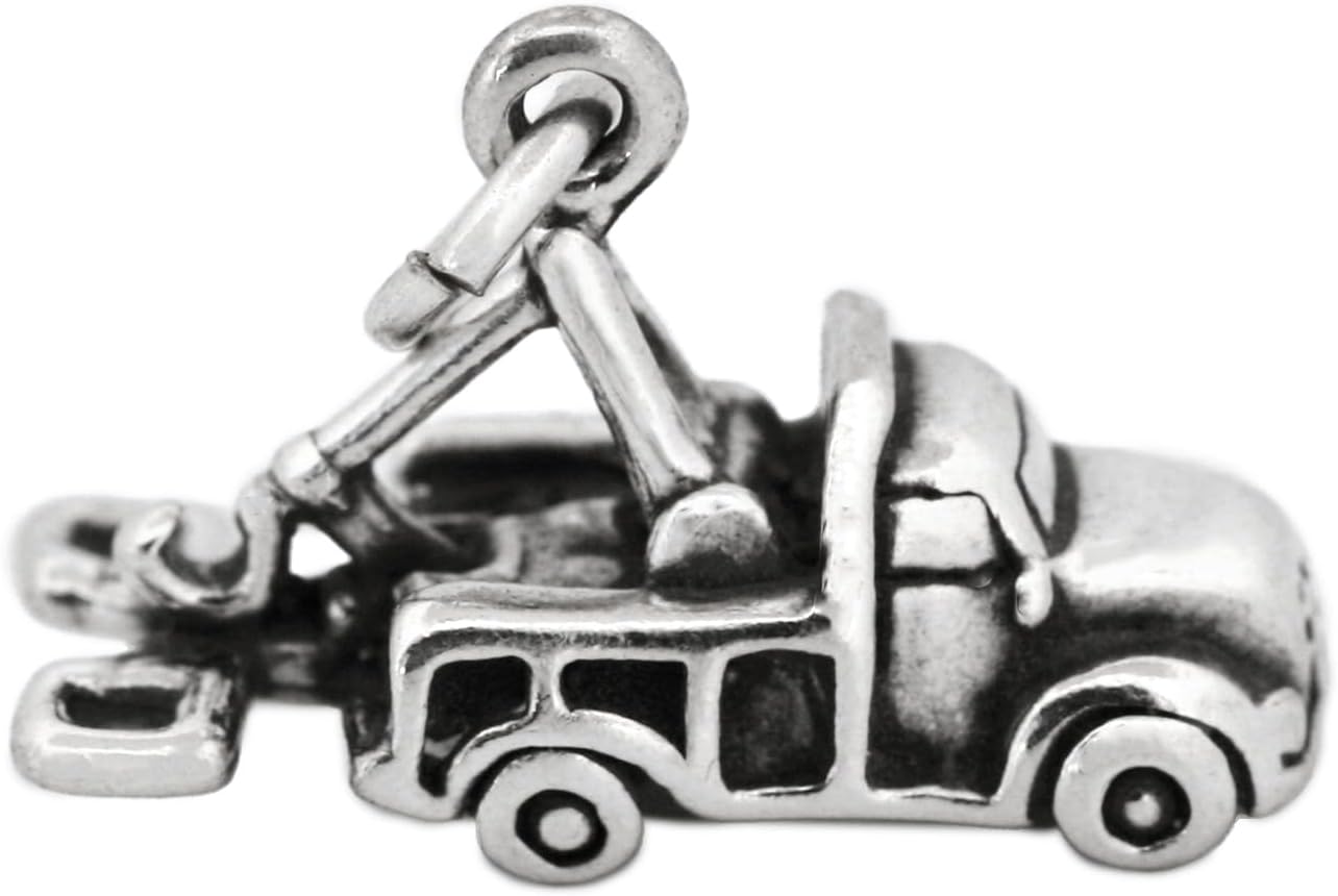 Tow Truck Wrecker Recovery Lorry 3D 925 Solid Sterling Silver Charm Pendant Bracelet Jewelry Making Supply