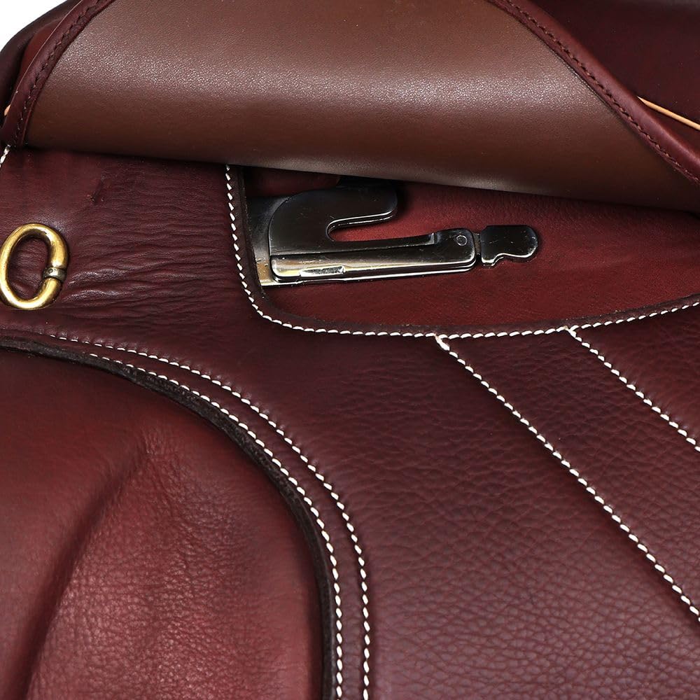 A&M Reitsport Selle de dressage 1146 en cuir, tête interchangeable, arbre en polyflex, marron/beige, taille : 17,5"