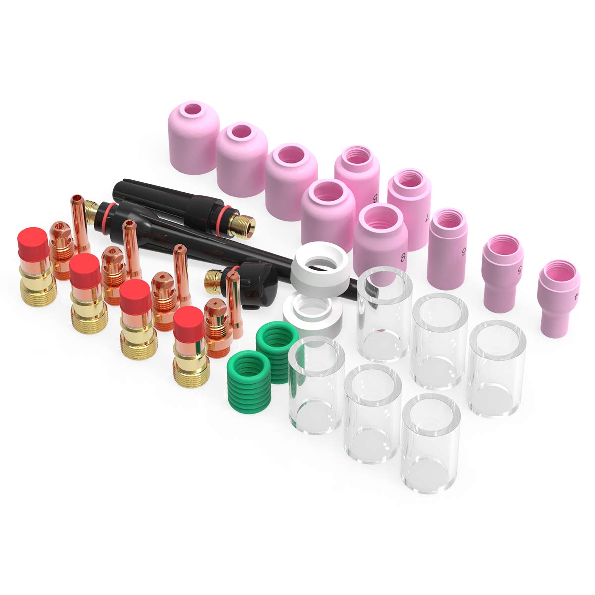 YESWELDER45PCS TIG Welding Torch Stubby Gas Lens #10 Pyrex Glass Cup Kit For WP-17/18/26