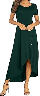 AYIFU Womens Summer Dresses High Low Slit Hem Casual Short Sleeve Maxi Dress with Buttons