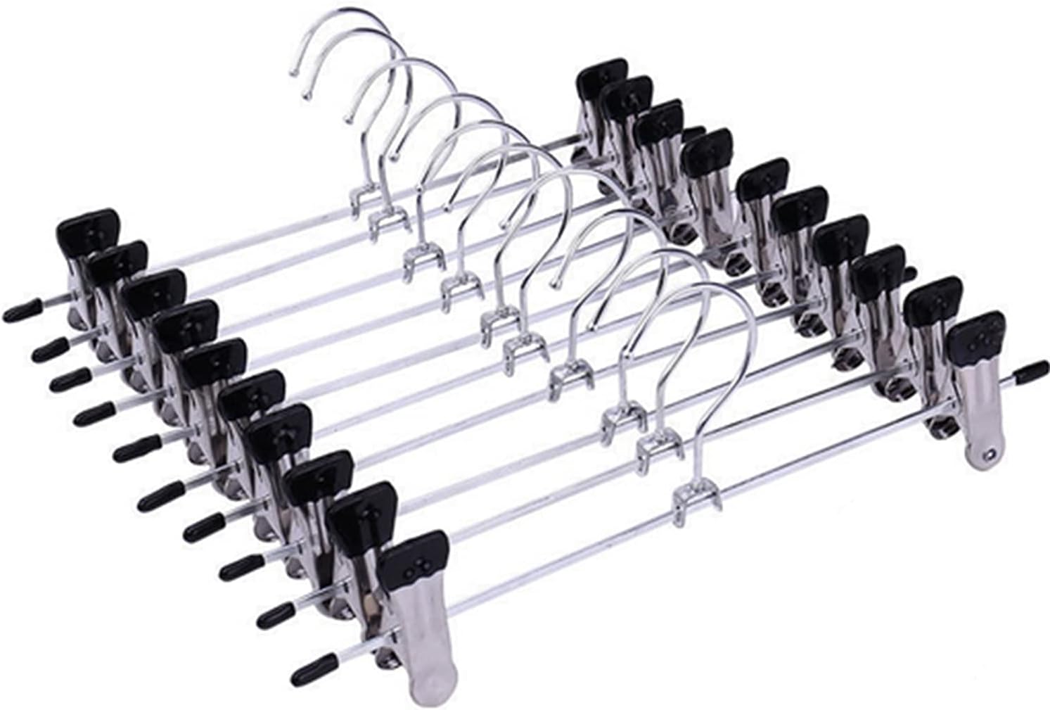 10 Heavy-Duty Trouser Hangers with Clips, Adjustable Metal Trouser Hangers, Skirt Hangers with Clips, Space-Saving Jeans Hangers