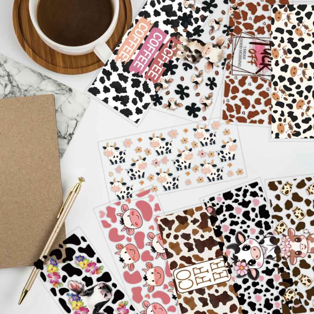 arricraft 10 Pcs Colorful Coffee Cow Theme Cup Printing UV Transfer Papers - Image 3