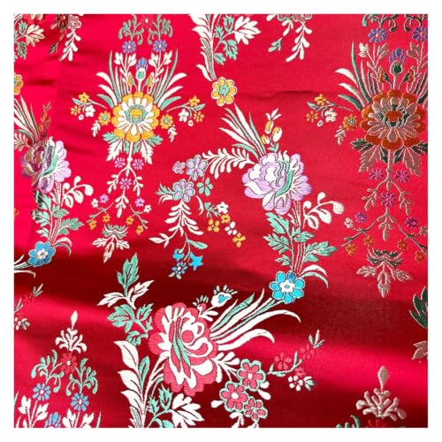 Tissu brocart jacquard floral rouge pour robe de scène et jupe rétro