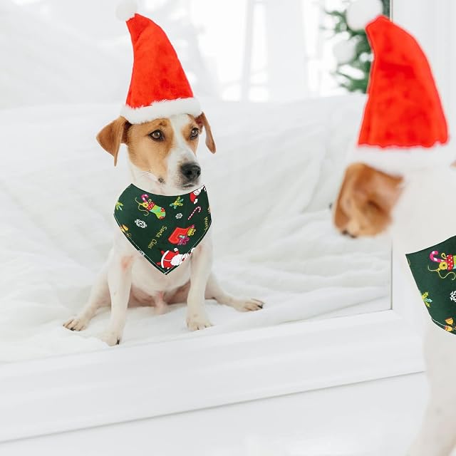 Foto 2 de 6 de 2 pañuelos de Navidad para perro, bufanda de Navidad para mascotas, accesorios de disfraz de perro de Navidad