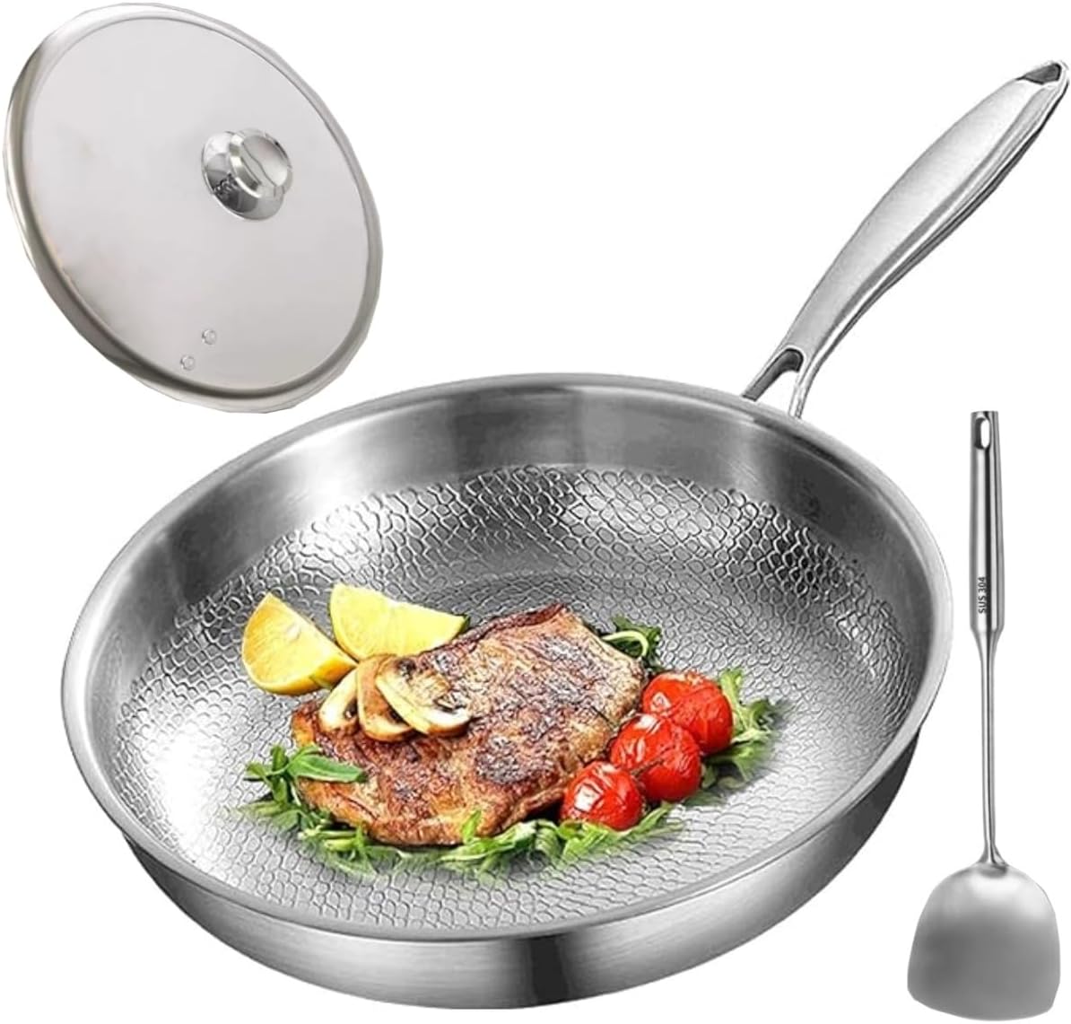 Titanium Hammered Pan Pro with Lid,Ultra-Durable Scratch-Resistant Non Stick Titanium Nutri Pans,Stainless Titaniums Fry Pan,Suitable for gas stoves and induction cookers,Titaniums Pro Cookware (L)