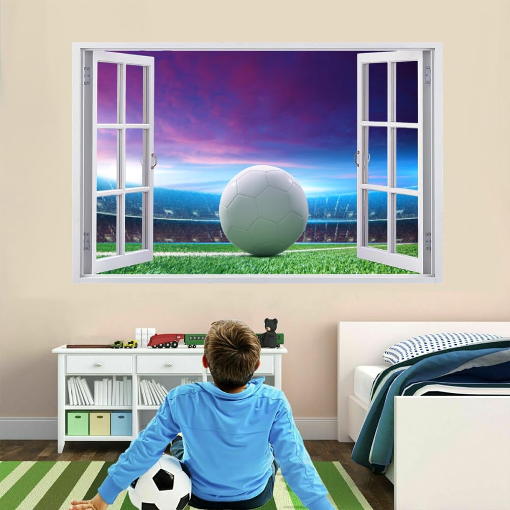 Adesivo Murale 3D Campo Da Calcio Adesivi Murali Smashed Art Impermeabile Tatuaggio Da Parete In Vinile Per Bambini Sala Giochi Baby Nursery Home Decor 120x80cm