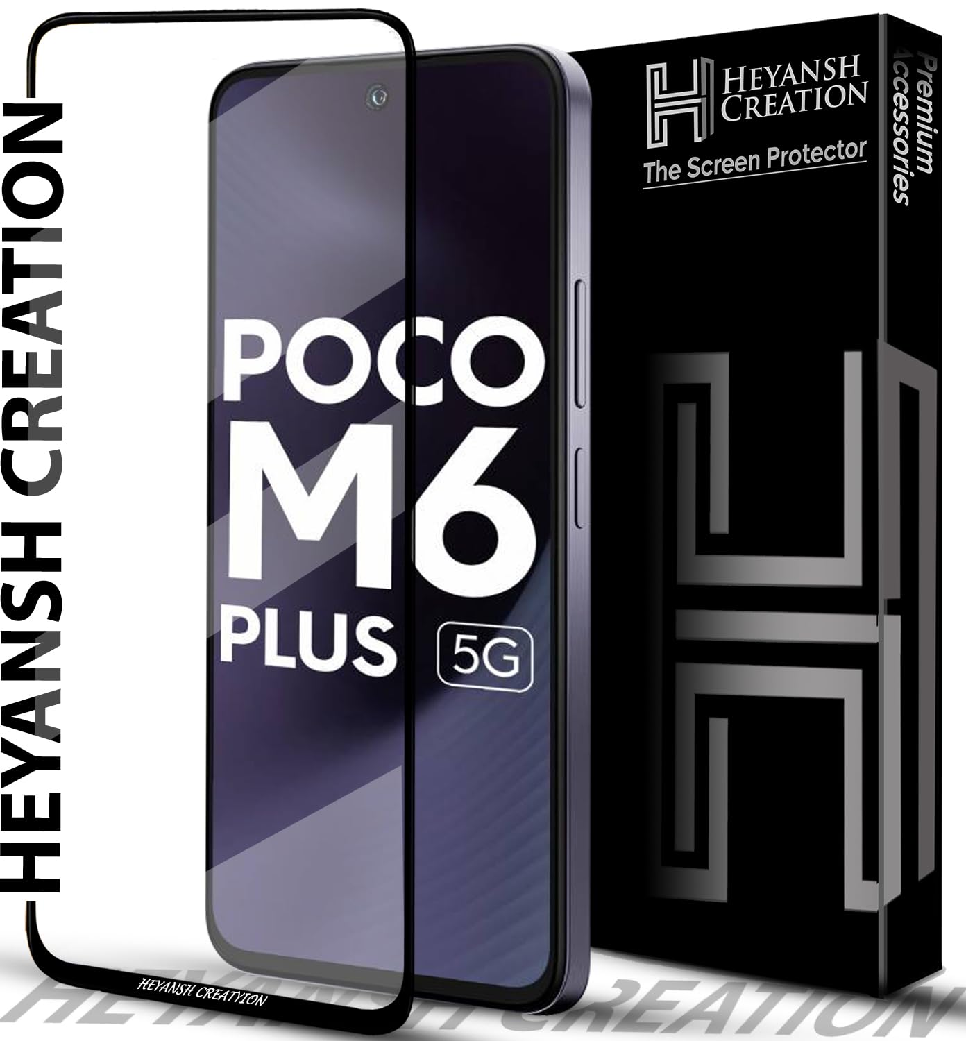 HEYANSH CREATION Tempered Glass Screen Protector Compatible for Redmi 13 5G / Poco M6 Pro 5G / Redmi 12 5G /4G / POCO M6 Plus 5G with Edge to Edge Coverage and Easy Installation Kit, Pack of 1, Black